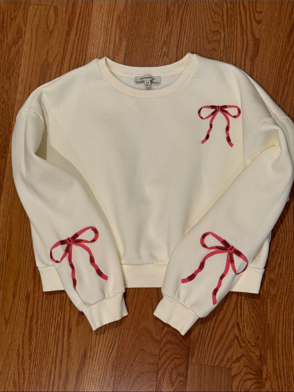 Cream Bow-Accent Crewneck Sweater